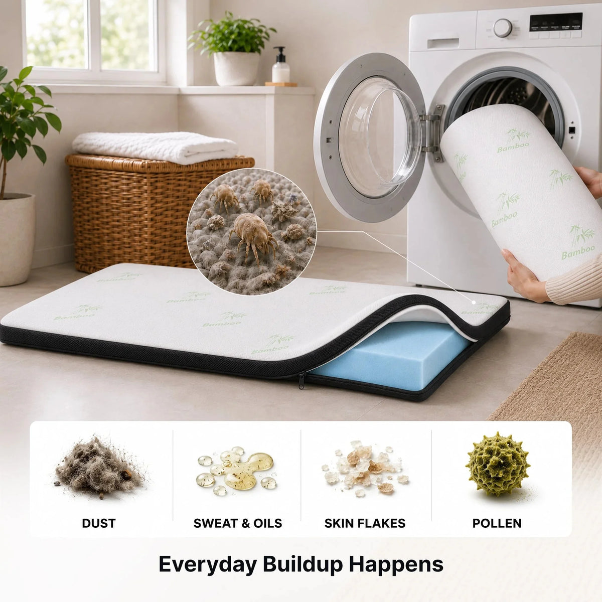 3 Inch Gel Memory Foam Mattress Topper with Cooling Bamboo Cover