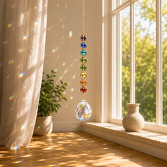 MakeEyes™ Crystal Rainbow Suncatcher – Hanging Prism Window Decor with Crystal Beads