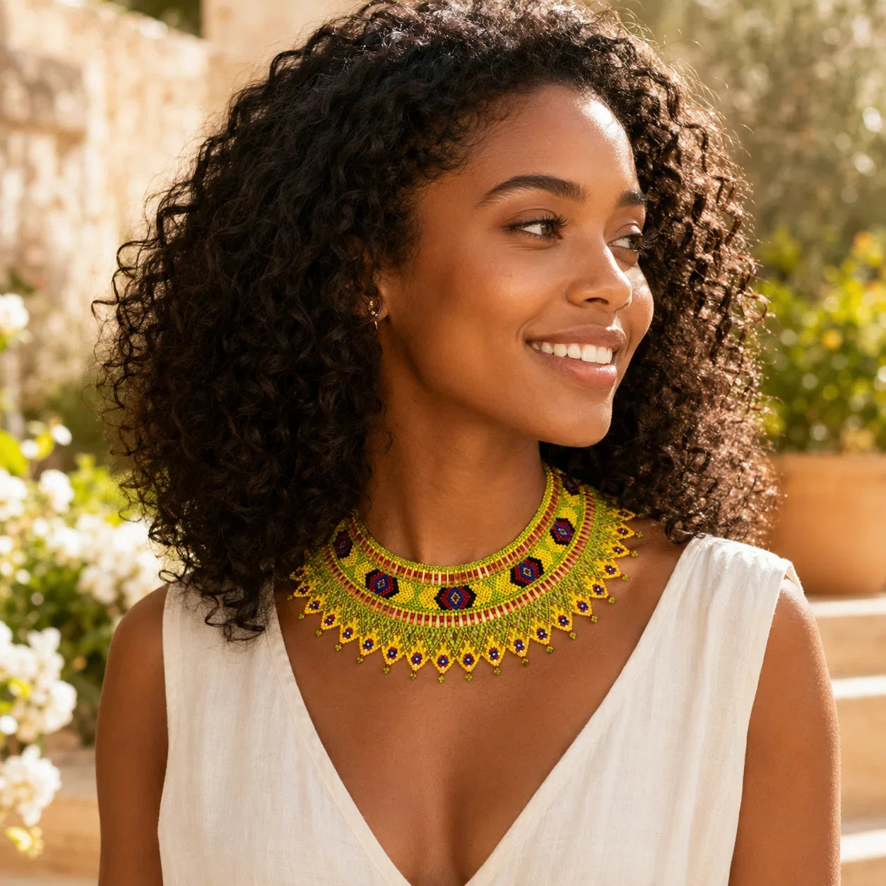 MakeEyes™ Handmade Beaded Statement Choker Necklace – Colorful Artisan Seed Bead Collar for Women