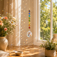 MakeEyes™ Crystal Rainbow Suncatcher – Hanging Prism Window Decor with Crystal Beads