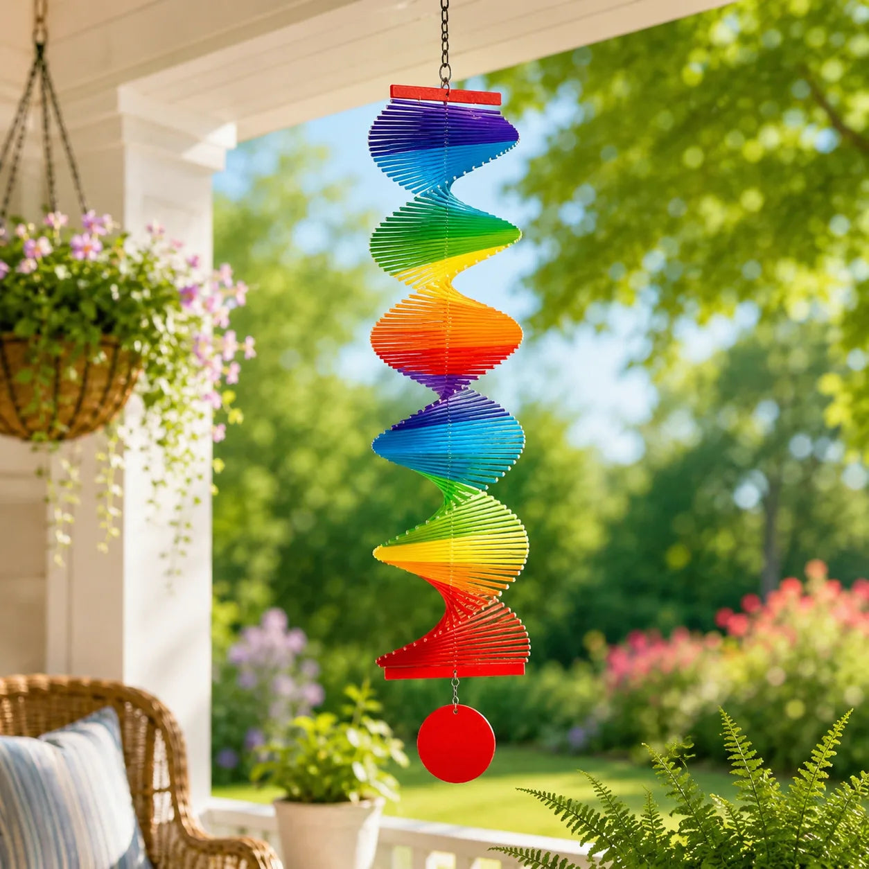 MakeEyes Rainbow Spiral Wind Spinner – Colorful Wooden Hanging Decor for Porch, Window & Garden