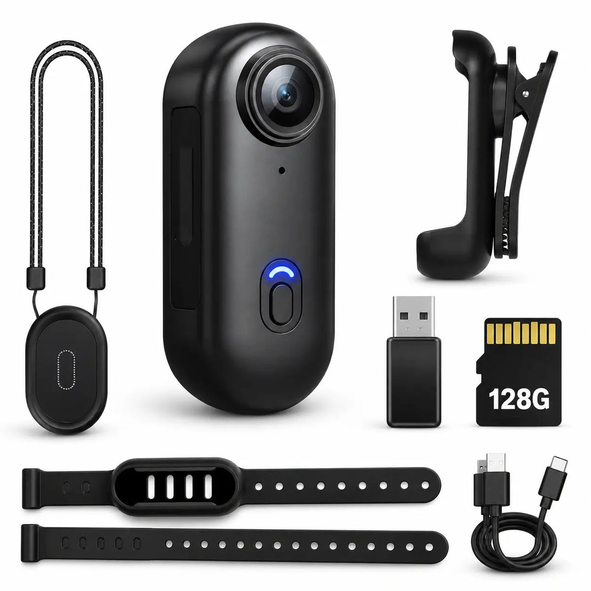 1080P Mini Wearable Action Camera with 128GB Card & Mounting Kit