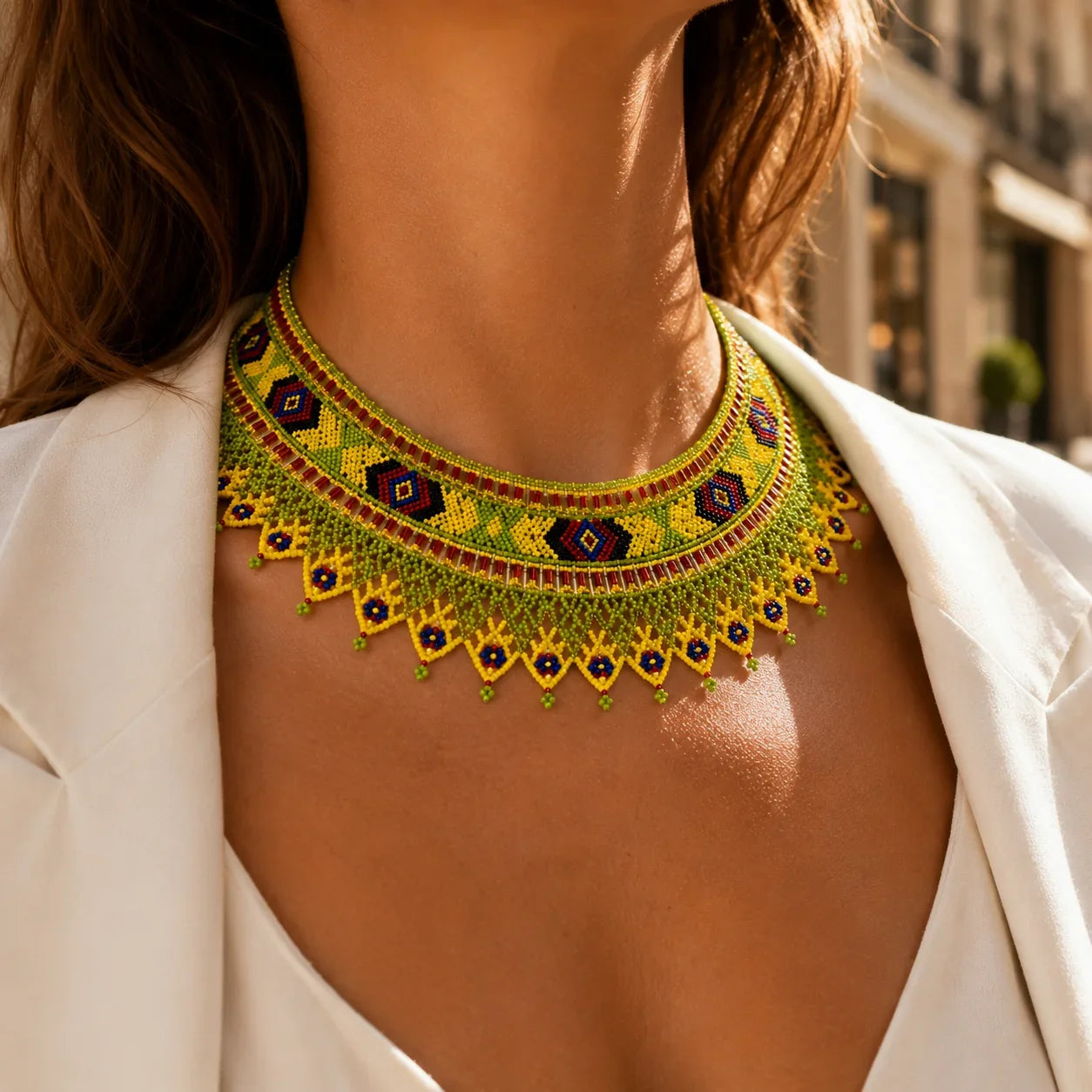 MakeEyes™ Handmade Beaded Statement Choker Necklace – Colorful Artisan Seed Bead Collar for Women