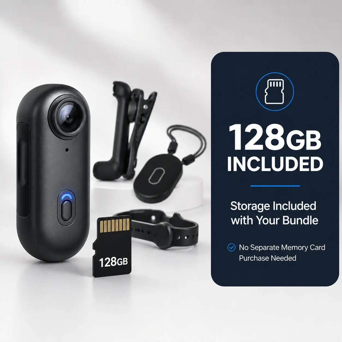 1080P Mini Wearable Action Camera with 128GB Card & Mounting Kit