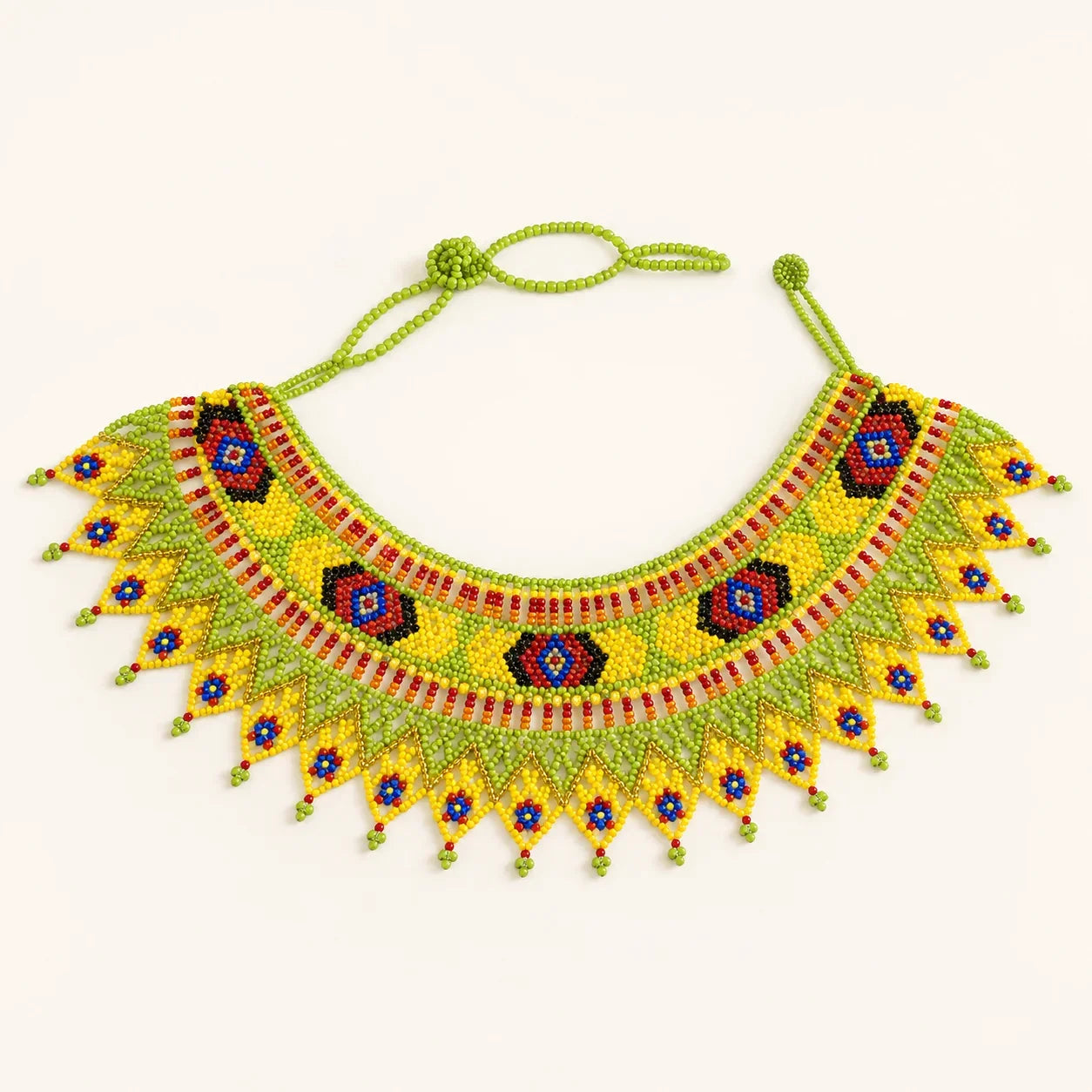 MakeEyes™ Handmade Beaded Statement Choker Necklace – Colorful Artisan Seed Bead Collar for Women