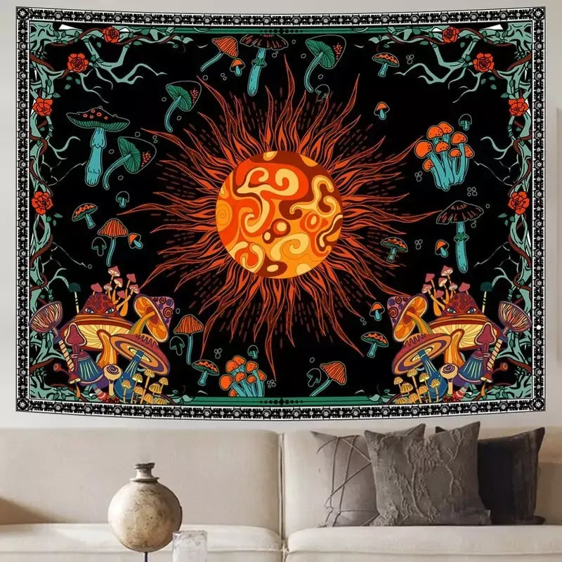 Embroidered Star & Moon Tapestry – Constellation Wall Hanging