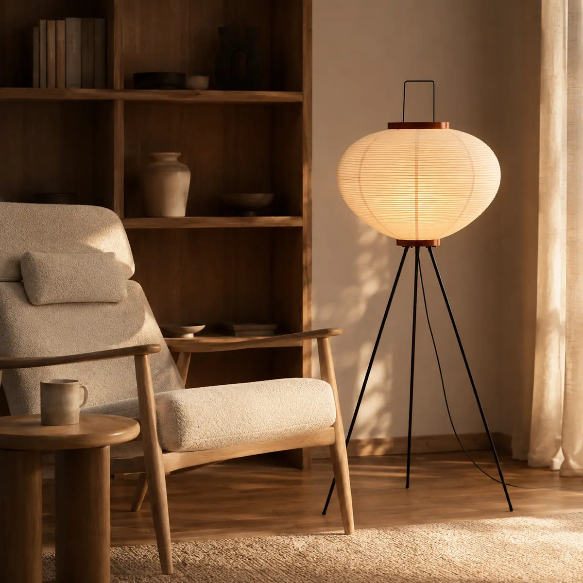 Lumora™ Japandi Rice Paper Floor Lamp – Japanese Inspired LED Paper Lantern Standing Lamp for Living Room, Bedroom & Modern Home Decor