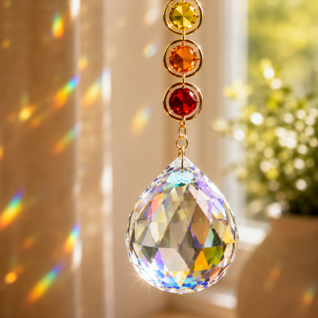 MakeEyes™ Crystal Rainbow Suncatcher – Hanging Prism Window Decor with Crystal Beads