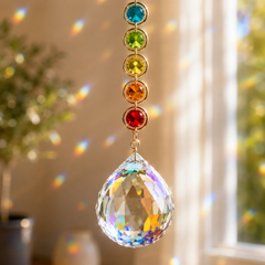 MakeEyes™ Crystal Rainbow Suncatcher – Hanging Prism Window Decor with Crystal Beads