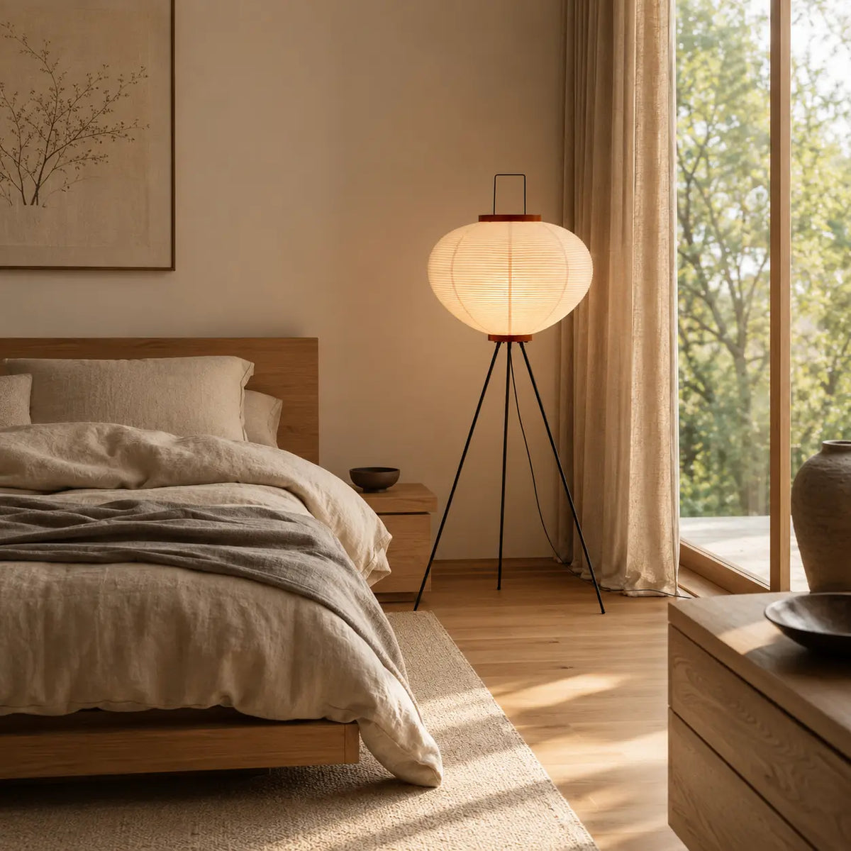 Lumora™ Japandi Rice Paper Floor Lamp – Japanese Inspired LED Paper Lantern Standing Lamp for Living Room, Bedroom & Modern Home Decor