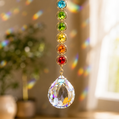 MakeEyes™ Crystal Rainbow Suncatcher – Hanging Prism Window Decor with Crystal Beads