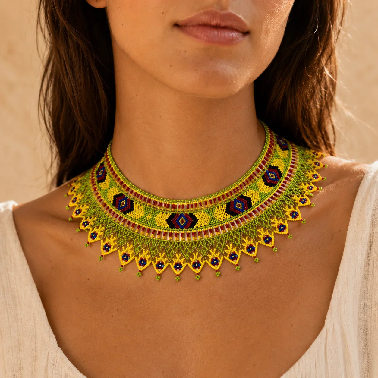 MakeEyes™ Handmade Beaded Statement Choker Necklace – Colorful Artisan Seed Bead Collar for Women