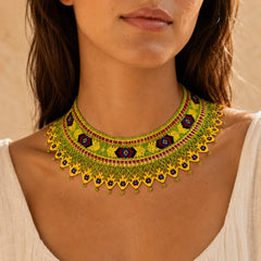 MakeEyes™ Handmade Beaded Statement Choker Necklace – Colorful Artisan Seed Bead Collar for Women