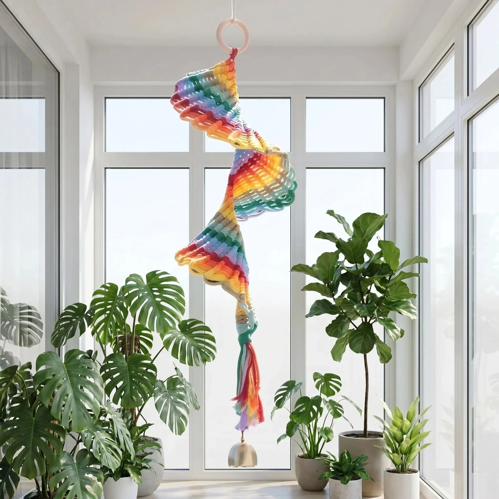 Boho Rainbow Macramé Hanging Bell – Handmade Wall Décor
