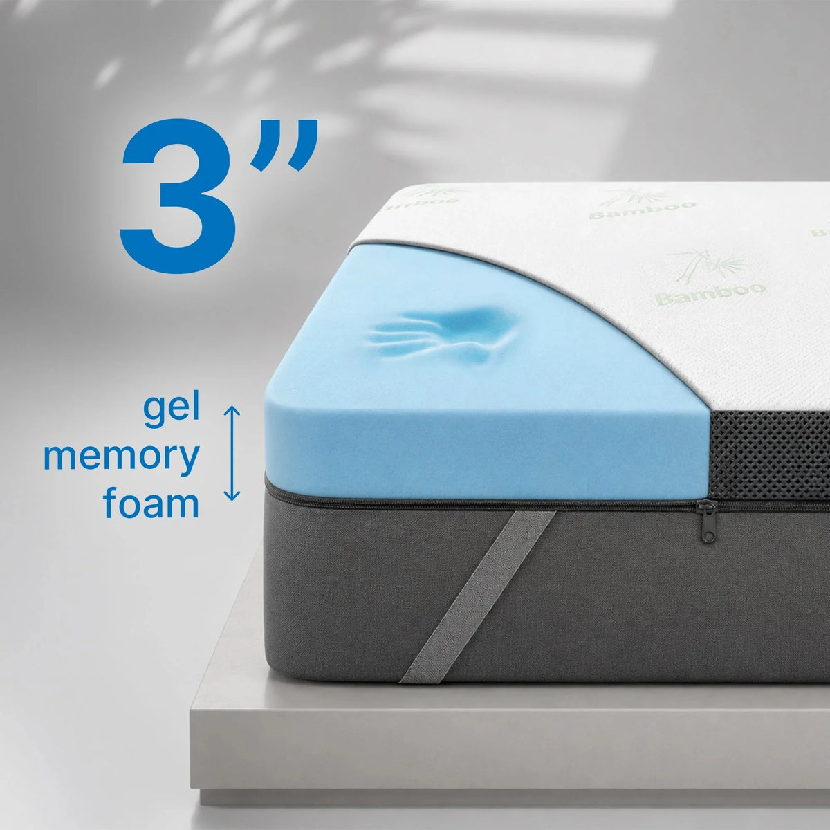 3 Inch Gel Memory Foam Mattress Topper with Cooling Bamboo Cover
