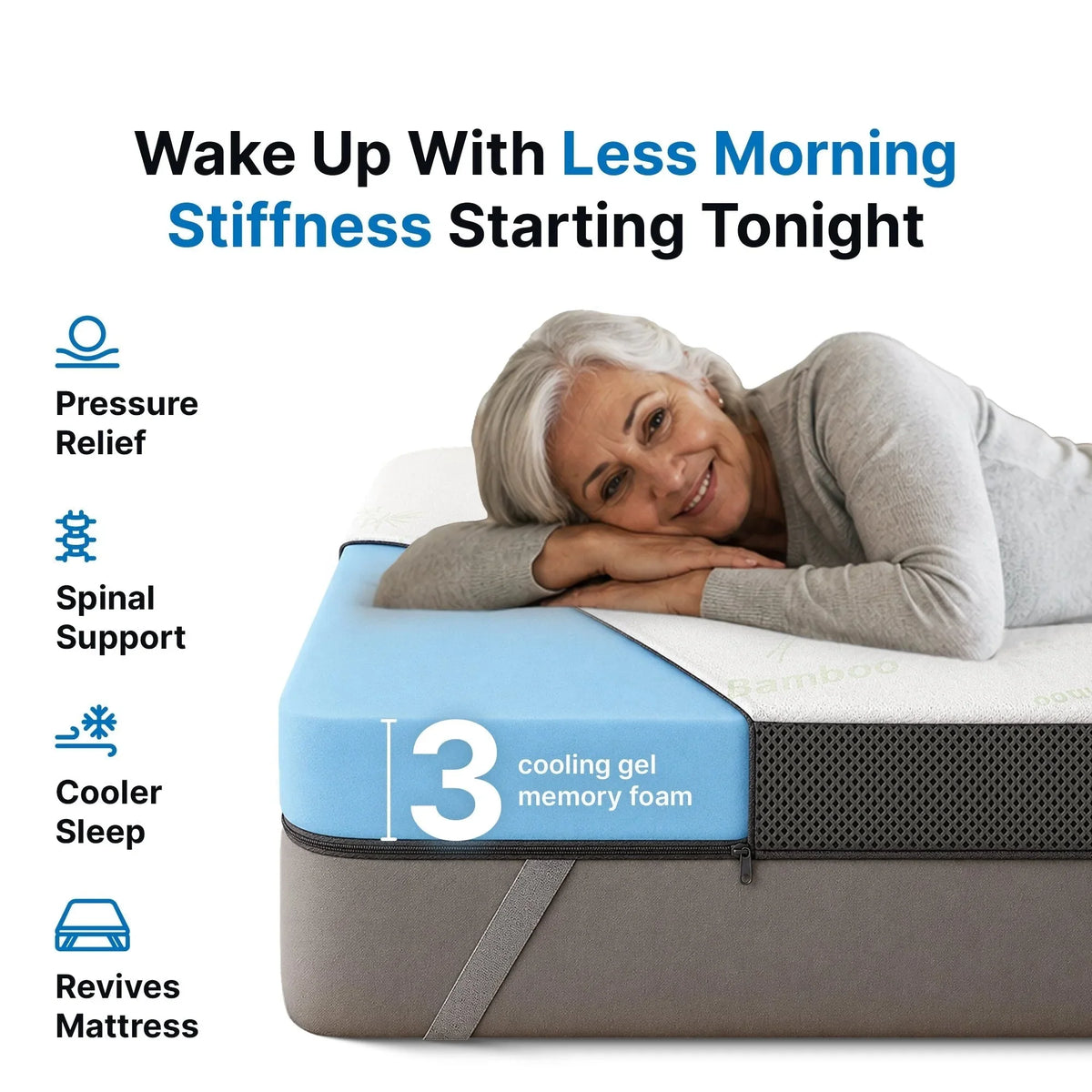 3 Inch Gel Memory Foam Mattress Topper with Cooling Bamboo Cover