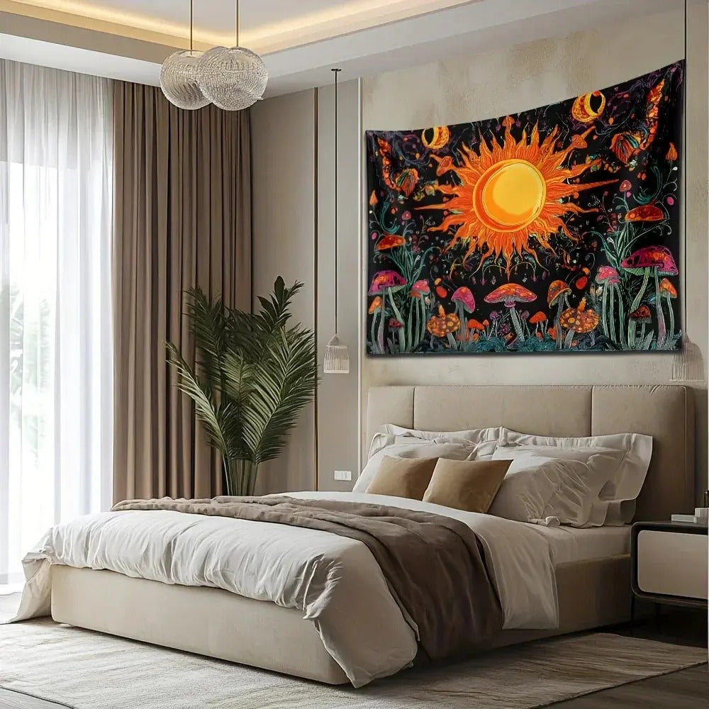Embroidered Star & Moon Tapestry – Constellation Wall Hanging