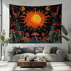 Embroidered Star & Moon Tapestry – Constellation Wall Hanging