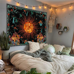 Embroidered Star & Moon Tapestry – Constellation Wall Hanging