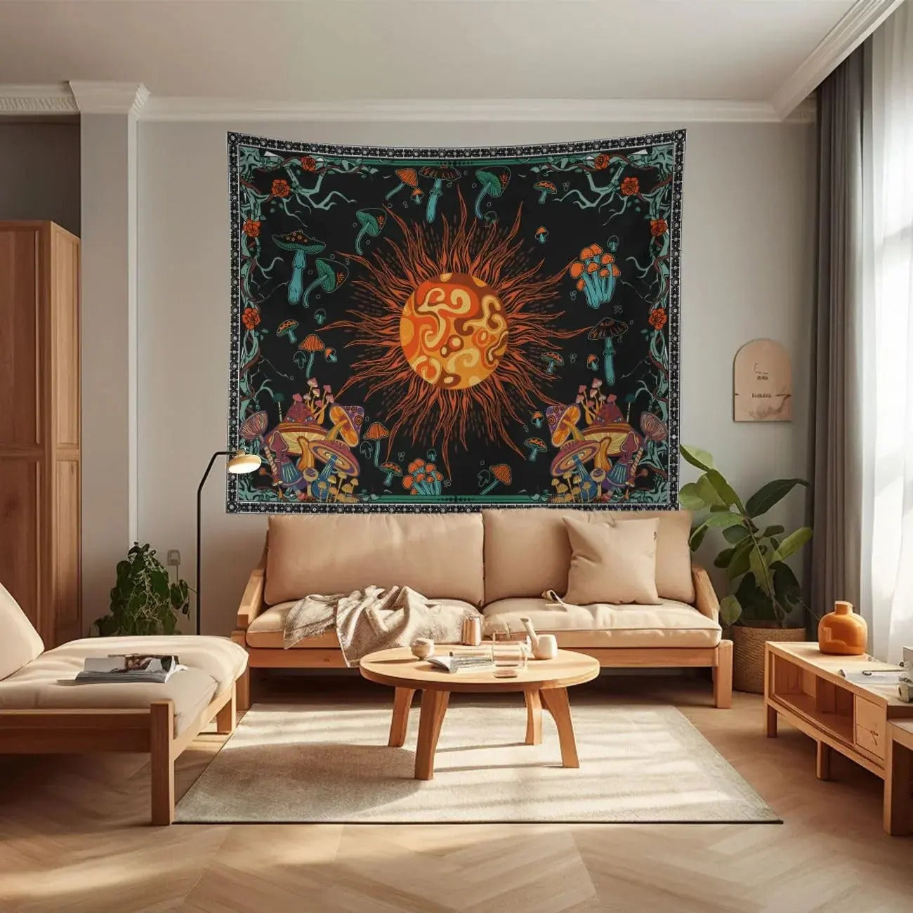 Embroidered Star & Moon Tapestry – Constellation Wall Hanging
