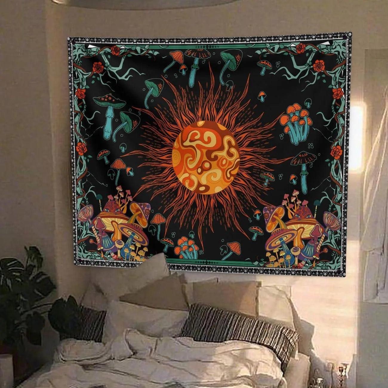 Embroidered Star & Moon Tapestry – Constellation Wall Hanging