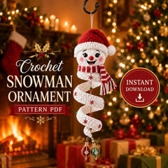 Crochet Snowman Spiral Ornament PDF Pattern – DIY Christmas Hanging Decoration Tutorial