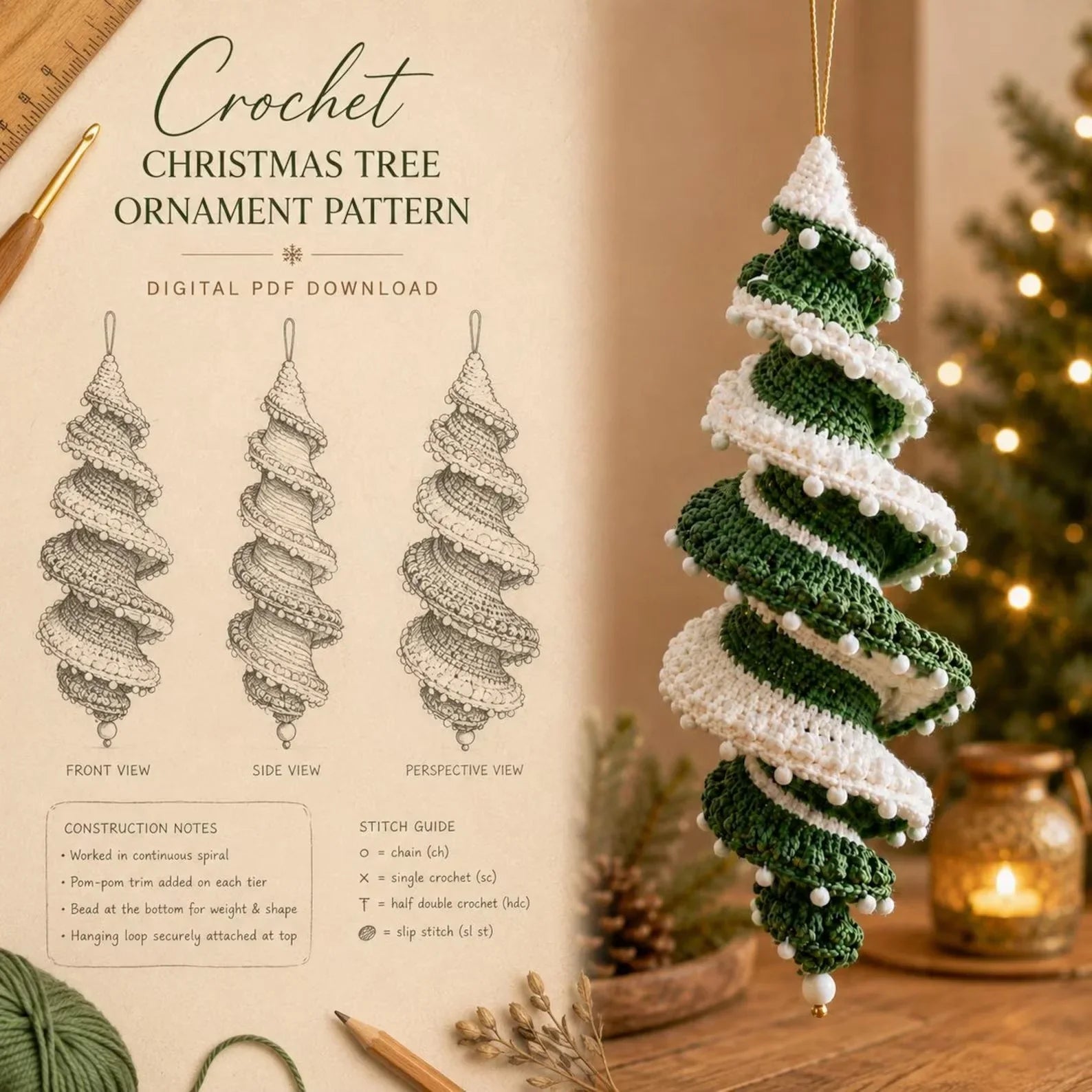 Crochet Christmas Tree PDF Pattern – DIY Holiday Decoration Digital Download Tutorial