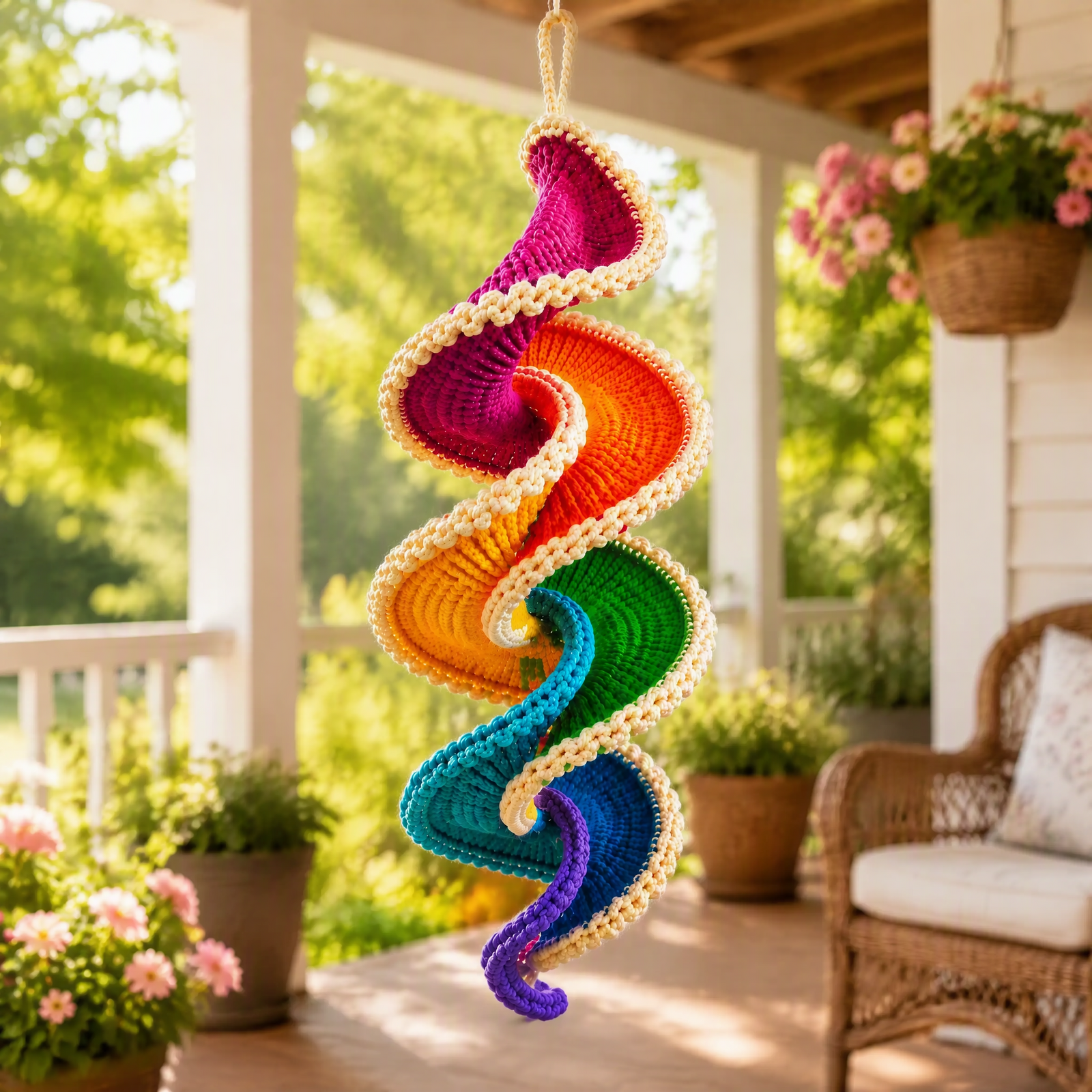 Rainbow Spiral Crochet Pattern – Hanging Wind Spinner PDF | Instant Download
