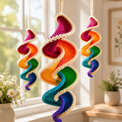 Rainbow Spiral Crochet Pattern – Hanging Wind Spinner PDF | Instant Download