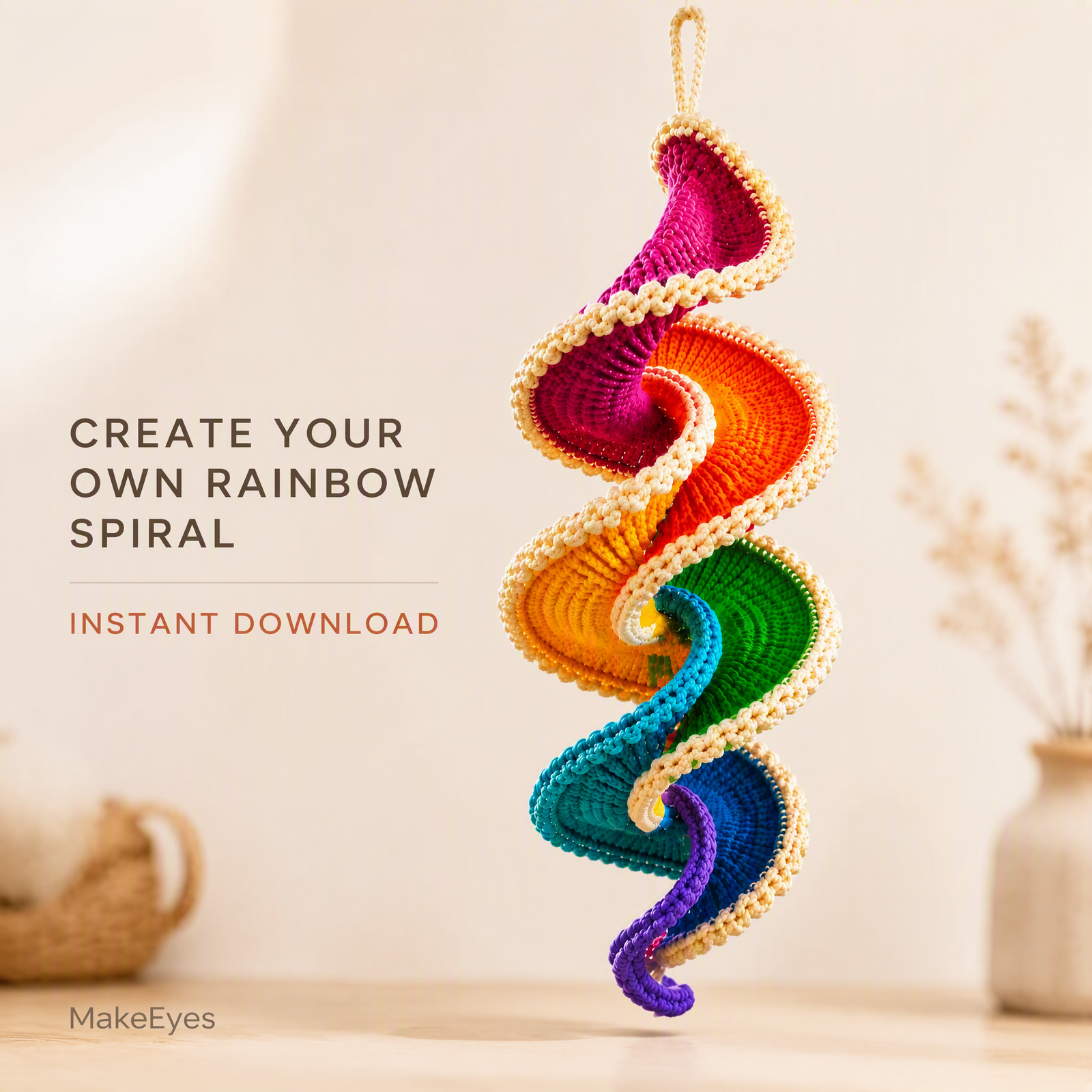 Rainbow Spiral Crochet Pattern – Hanging Wind Spinner PDF | Instant Download