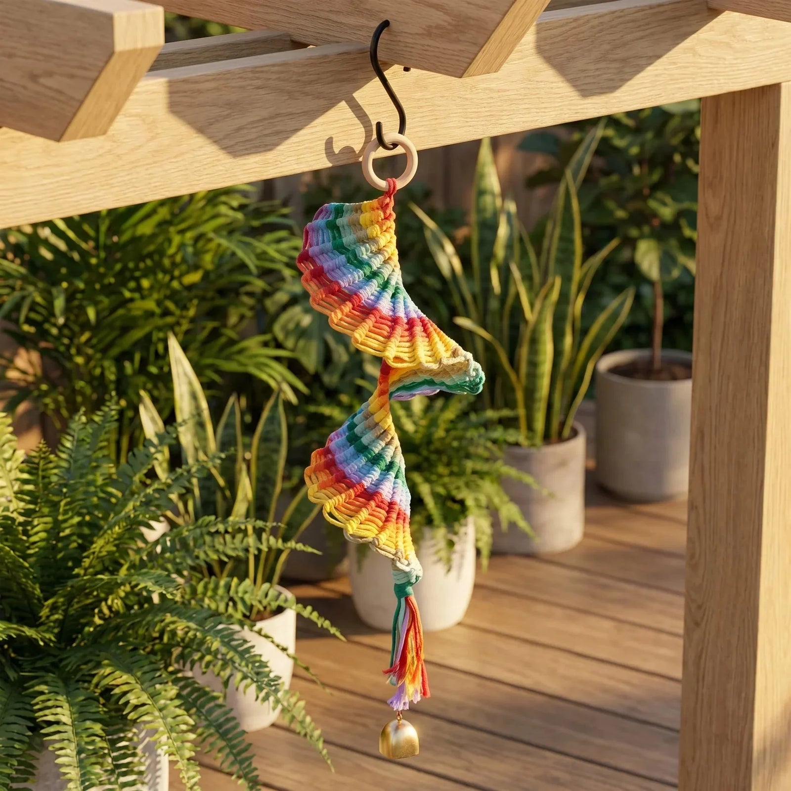 Boho Rainbow Macramé Hanging Bell – Handmade Wall Décor