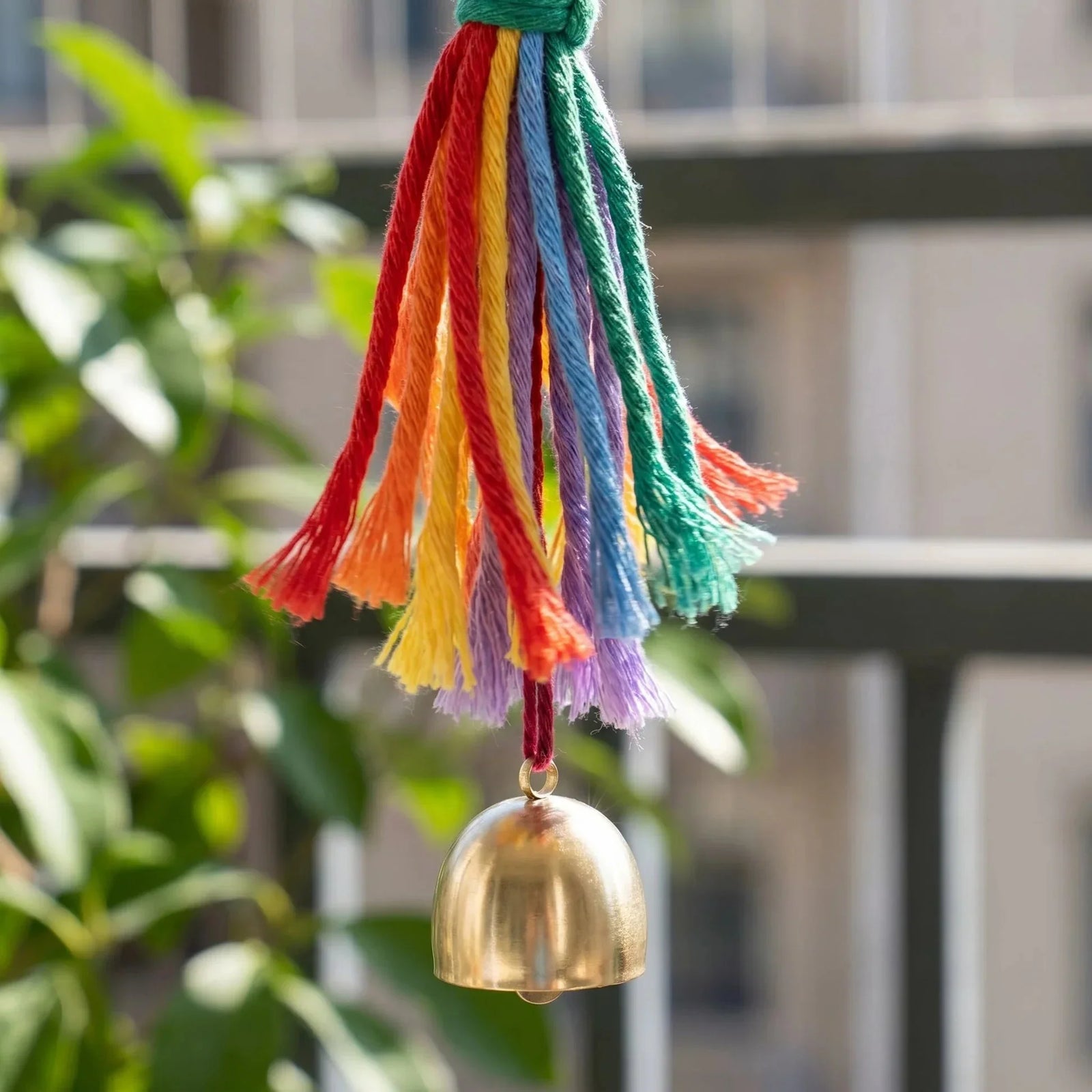 Boho Rainbow Macramé Hanging Bell – Handmade Wall Décor