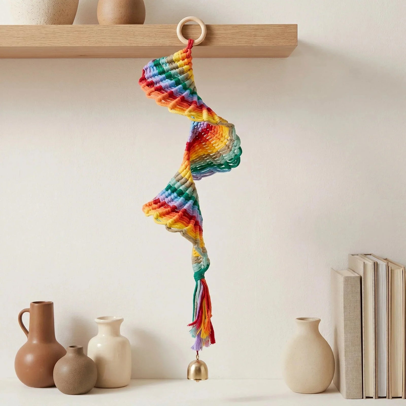 Boho Rainbow Macramé Hanging Bell – Handmade Wall Décor