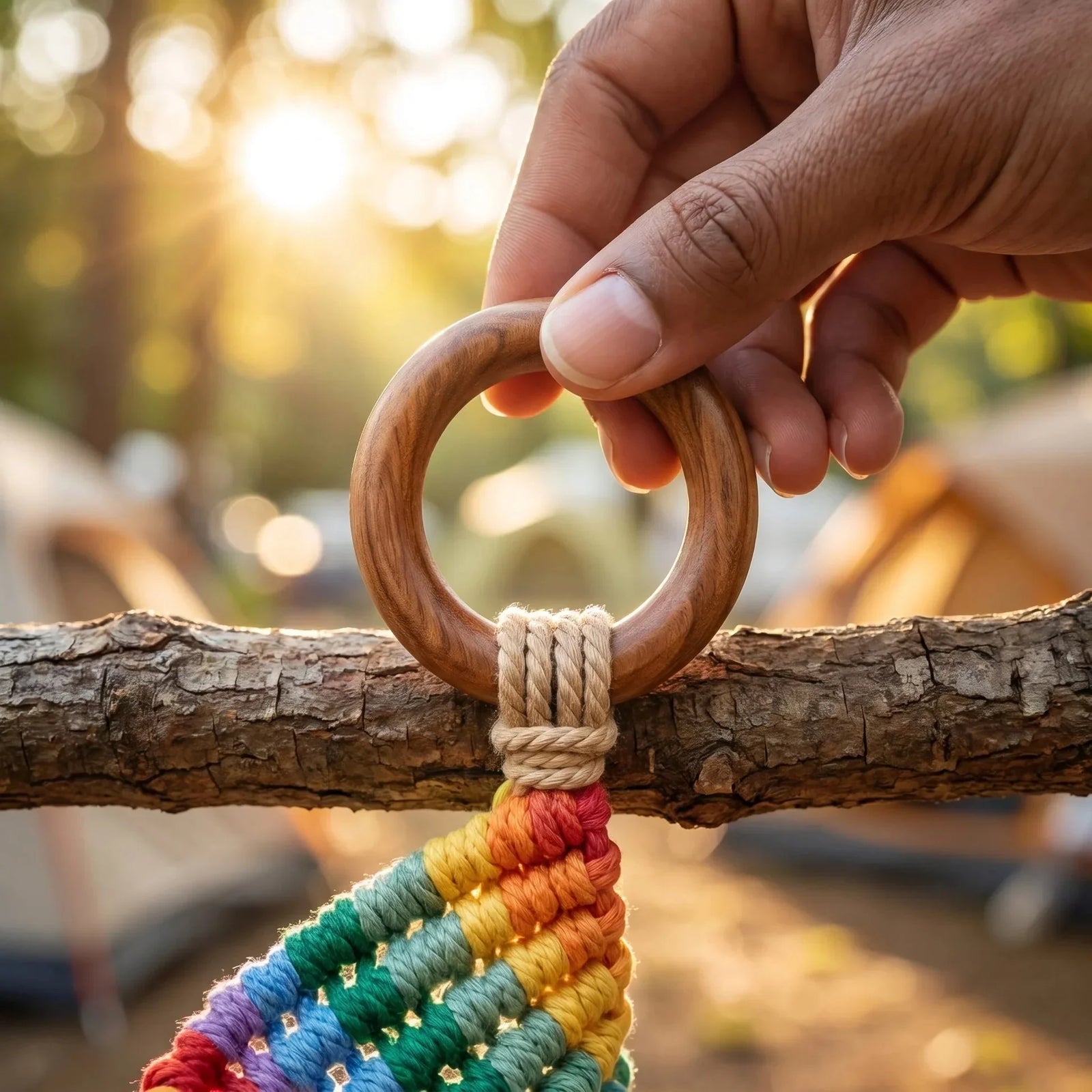 Boho Rainbow Macramé Hanging Bell – Handmade Wall Décor